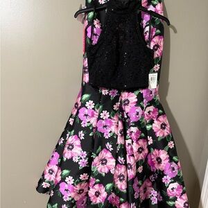 B Darlin Black and Pink Sequin Halter Prom Dress
